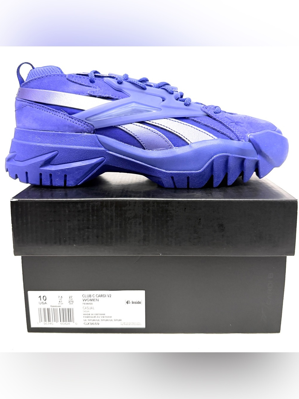 NIB Reebok Cardi B Club C Cardi V2 Women Size 10 Purple Leather Sneaker GX9659